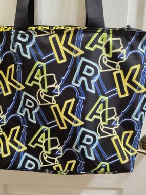 Karl Lagerfeld Large Black Tote with Neon/Blue, Yellow & Green Logo Print